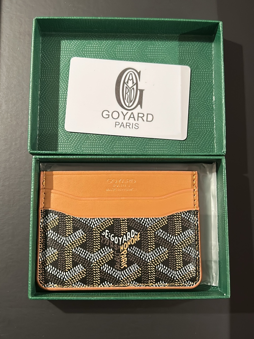 Goyard Brown Leather & Black Goyardine Card Holder - Picture 3 of 5